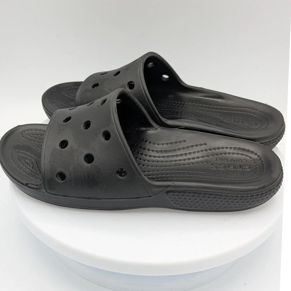 Crocs‎ Classic Slide Black Sandals Mens 6 Womens 8 Slip On Iconic Comfort Foam